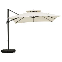 Outsunny Ombrellone a Sbalzo a Doppia Copertura con Manovella, Base a Croce e Pesi, 268x268x265 cm, Beige(m-1)