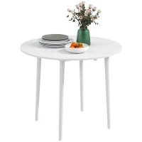 HOMCOM Table de salle à manger pliante 2 abattants, table ronde extensible pour 4 personnes, pieds en bois Ø 89 x 73,5 cm, blanc(m-12)