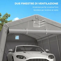 Outsunny Tendone per Auto e Feste con 2 Finestre Laterali, in Acciaio Zincato e PE, 618x265/330x240 cm, Grigio Chiaro(m-7)