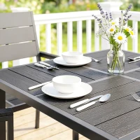 Outsunny 5 Pieces Garden Dining Set, Garden Table and Chairs Set for 4 with Square HDPE Table and Chairs with Armrests, Black(m-12)