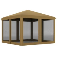 Outsunny 3 x 3 m Pop Up Gazebo, 420D Garden Tent Canopy with Removable Mesh Sidewall Netting, Carry Bag for Garden Patio Outdoor, Khaki(m-1)