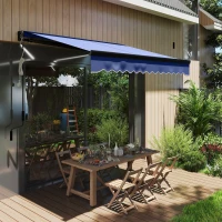 Outsunny 2.5 x 2m Electric Awning with LED Light and Remote Controller, Aluminium Frame DIY Retractable Awning, UV50+ Sun Shade Canopy for Garden Patio Deck Door Window, Blue(m-10)
