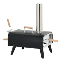 Outsunny Forno per Pizza Pieghevole e Portatile con Pala e Pietra, in Acciaio e Legno, 81x40x72 cm, Nero(m-1)