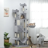 PawHut hoher Kratzbaum 206 cm mit 4 Sisal-Kratzsäulen, Höhlen, Körben, Hängematten, für 1-3 Kätzchen 6 kg, Hellgrau(m-6)