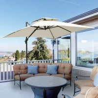 Outsunny Ombrellone a Sbalzo a Doppia Copertura con Manovella, Base a Croce e Pesi, 268x268x265 cm, Beige(m-10)