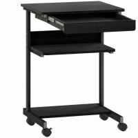 HOMCOM Roll-Schreibtisch mit Schublade und Regalen, 4 Räder, kompakt, Spanplatte, Metall