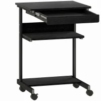 HOMCOM Roll-Schreibtisch mit Schublade und Regalen, 4 Räder, kompakt, Spanplatte, Metall(m-1)