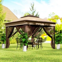 Outsunny 3 x 3(m) Pop Up Gazebo, Height Adjustable Instant Event Shelter with Netting and Carrying Bag, Beige(m-11)