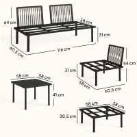 Outsunny Lounge Tuinmeubelset 5-6 Personen Tuinlounge Set met 2-zits Tuinbank, 2 Stoelen, Hoekstoel, Lamellen-tafel, Voetenbank(m-3)