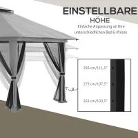 Outsunny vouwtent, in hoogte verstelbaar, 4 gaaswanden, ventilatiedak, draagtas, snelle montage, donkergrijs, 4 x 4 x 3 m(m-6)