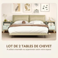 HOMCOM Lot de 2 tables de chevet, tables de nuit avec tiroir et compartiment ouvert, 40 x 40 x 55 cm, chêne et vert clair(m-4)