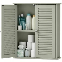 HOMCOM Pensile da bagno con 2 ante a persiana e ripiano regolabile, verde(m-9)