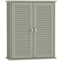 HOMCOM Pensile da bagno con 2 ante a persiana e ripiano regolabile, verde(m-1)