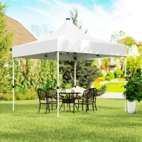 Outsunny Pavilion de Grădină Pop-Up 3x3 m cu Înălțime Reglabilă, Lumini LED Solare, din Țesătură Oxford și Metal, Alb(m-10)