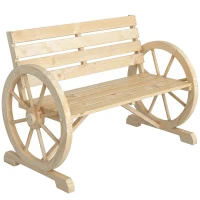 Outsunny Tuinbank, Wagenwiel-ontwerp, voor 2 personen, natuurlijk hout, donkerbruin, 105,5 x 56 x 79 cm, Natuurlijk(m-1)