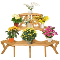Outsunny Scaletta Portavasi in Legno Angolare con 3 Mensole, 96x64x61cm(m-1)