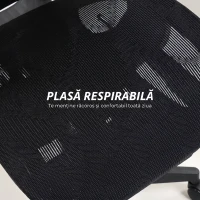 HOMCOM Scaun de Birou Ergonomic din Plasă cu Cotiere, Tetieră, Spătar Reglabil, Funcție Legănare, Negru(m-9)