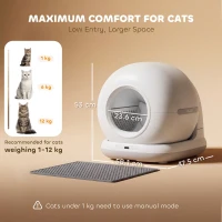 PawHut Litieră auto-curățabilă pentru pisici 72L, Purificare dublă, Control prin aplicație, Protecție de siguranță, 58,1x47,5x53cm, Alb(m-3)
