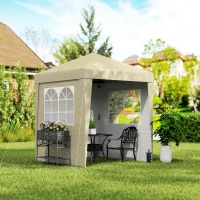 Outsunny Tonnelle barnum de jardin pop-up pliant réglable en hauteur protection UV 30+ 3 parois latérales beige(m-10)