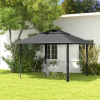 Outsunny 4 x 4m Pop-up Gazebo with Double Roof Canopy Tent, UV Proof, Includes Roller Bag & Adjustable Legs for Outdoor Party, Steel Frame, Dark Grey(m-12)