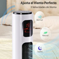 HOMCOM Ventilador de Torre Silencioso 45W con Control Remoto 3 Velocidades 3 Modos Temporizador 10H Oscilación 70° Blanco(m-4)
