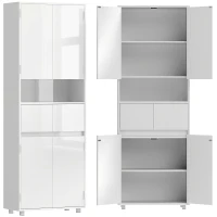 HOMCOM Móvel Alto Slim para Banheiro Branco Brilhante com Gavetas e Prateleiras 60x30x170 cm Branco Brilhante(m-1)