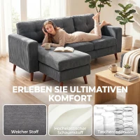 HOMCOM Ecksofa 192 cm L-Form 3-Sitzer Sofa mit umkehrbarer Chaiselongue, Cord-Optik, für kleinen Raum, Dunkelgrau(m-5)