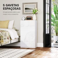 HOMCOM Cómoda com 5 Gavetas de Madeira Cómoda de Dormitório Cómoda Branca Estilo Moderno 55x33x80 cm Branco Brilhante(m-4)