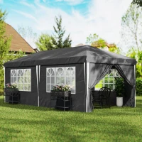 Outsunny Gazebo 3x6 m per 12-18 Persone ad Altezza Regolabile con Fori di Drenaggio, in Metallo e Tessuto Oxford Grigio(m-9)