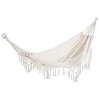 Outsunny Hamaca de Jardín Estilo Boho 288x150 cm con Bolsa de Transporte Carga 120 kg Hamaca para Patio Terraza Balcón Crema(m-1)
