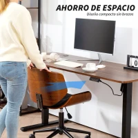 HOMCOM Silla de Escritorio sin Brazos Vintage Giratoria Tapizada en PU Madera Curvada Altura Ajustable Negro y Marrón(m-7)