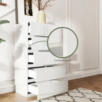 HOMCOM Cómoda com 5 Gavetas de Madeira Cómoda de Dormitório Cómoda Branca Estilo Moderno 55x33x80 cm Branco Brilhante(m-6)