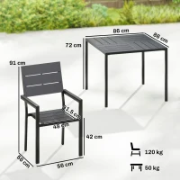Outsunny 5 Pieces Garden Dining Set, Garden Table and Chairs Set for 4 with Square HDPE Table and Chairs with Armrests, Black(m-3)