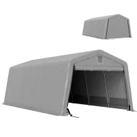 Outsunny Cort pentru Mașini și Petreceri cu 2 Ferestre Laterale, din Oțel Zincat și PE, 618x265/330x240 cm, Gri Deschis(m-16)