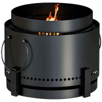 Outsunny Smokeless Fire Pit with Ash Catcher, 37cm Portable Wood Burning Firepit with Poker for Garden Camping Bonfire Party, Metal, Black(m-1)