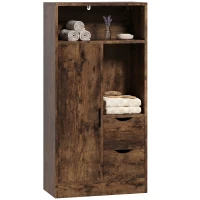 HOMCOM Meuble de Salle de Bain Slim avec Tiroirs, Compartiments Ouverts, Marron Rustique(m-7)
