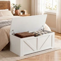 HOMCOM Coffre de rangement 100 cm avec 2 charnières de sécurité, Blanc effet bois(m-2)