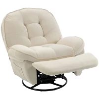 HOMCOM Fotoliu relax din chenille, reglabil manual, fotoliu rotativ și cu balans 360° cu șezut lat, spătar înalt, crem-alb(m-8)