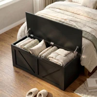 HOMCOM 127L Home Storage Box, with Safety Hinges - Black Wood-Effect(m-9)
