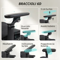 HOMCOM Sedia da Ufficio Ergonomica in Rete con Braccioli, Poggiatesta, Schienale Regolabili, Funzione Dondolo, Nero(m-7)
