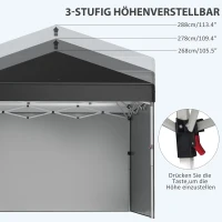 Outsunny Opvouwbare paviljoen met 2 zijwanden, verstelbare hoogte, inclusief draagtas, roestvrij stalen frame, 3x3 m, Zwart(m-6)