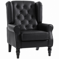 HOMCOM Fauteuil de chambre en cuir PU avec assise large, accoudoirs et pieds en bois d'eucalyptus, Noir