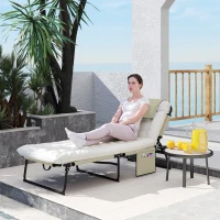 Outsunny Lettino da Giardino Pieghevole e Reclinabile con Tasca Laterale, 68x189x30 cm, Beige(m-2)