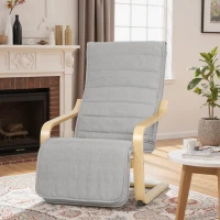 HOMCOM Poltrona Camera da Letto in Legno di Betulla e Tessuto Effetto Lino con Poggiapiedi Regolabile, Grigio Chiaro(m-9)