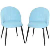HOMCOM Set 2 Sedie da Pranzo Imbottite con Schienale a Conchiglia in Velluto, 52x55x79 cm, Azzurro(m-10)