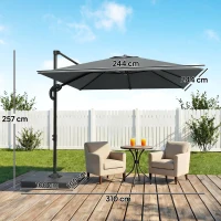 Outsunny Ombrellone da Giardino a Manovella 2.4x2.4m con Base Riempibile e Girevole, Grigio Scuro(m-3)