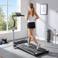 HOMCOM Tapis Roulant Elettrico Pieghevole, Tapis Roulant Elettrico Portatile 1.25HP con Schermo LCD, Velocità 1-10 km/h, Ruote, Allenamento per Casa, Ufficio, Palestra, Nero e Grigio(m-2)