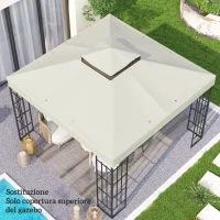 Outsunny Copertura per Gazebo da Giardino 3x3m UPF30+ a 2 Livelli in Poliestere Grigio Chiaro(m-8)