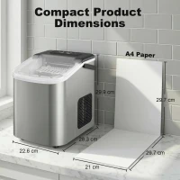 HOMCOM Macchina Ghiaccio 12kg in 24 Ore, 9 Cubetti in 7-10 Minuti di 2 Dimensioni, con Sistema Autopulente, Argento(m-8)