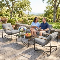 Outsunny Salotto da Giardino 4 Posti con Divanetto 2 Posti e 2 Poltrone con Cuscini, Grigio Chiaro(m-8)